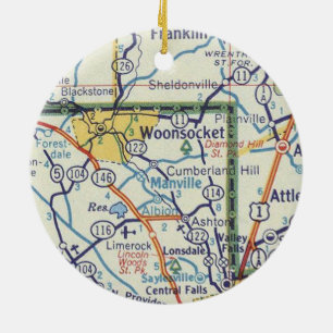 Vintage Karte Woonsocket RI Keramik Ornament