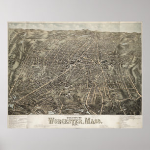 Vintage Karte Worcester MA (1878) Poster