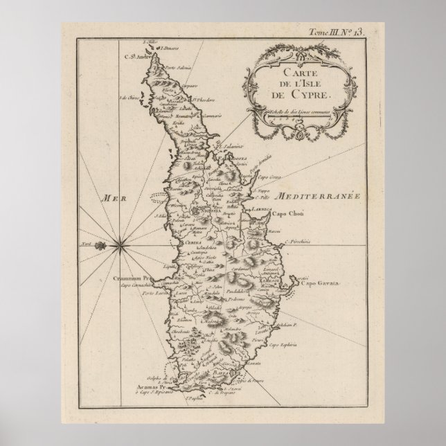 Vintage Karte Zypern (1764) Poster (Vorne)