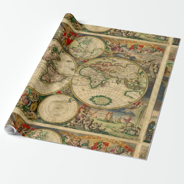 Vintage Karten der alten Welt Antike Karten Geschenkpapier (Ungerollt)