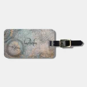 Vintage-Karten-Kompass-Monogramm Gepäckanhänger