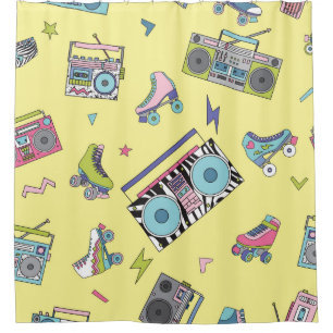 Vintage Kassette, Roller-Skate: Retro Duschvorhang