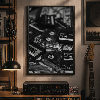 Vintage-Kassettensammlung Schwarz und Weiß Poster