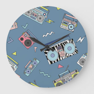 Vintage Kassettenspieler: Retro Nahtlose Kunst Große Wanduhr