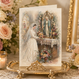 Vintage katholische Braut am Marienaltar Hochzeit Karte