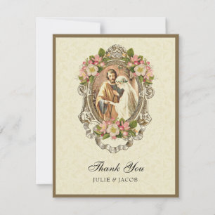 Vintage katholische Hochzeit Kirschblüten religiös Dankeskarte