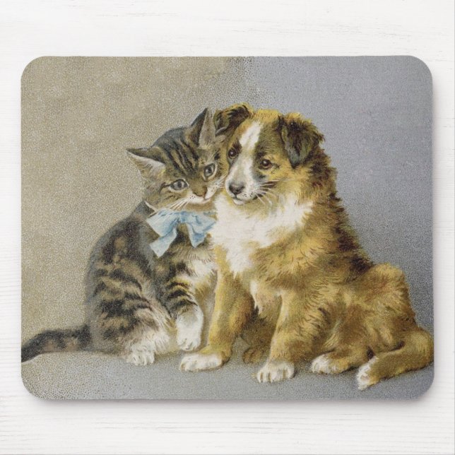 Vintage Katz- und Hundefreundschaft Mousepad (Vorne)