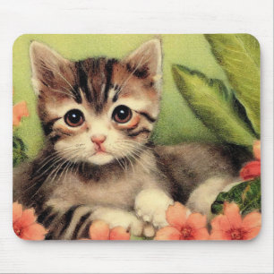 Vintage-Kätzchen-in-Blumen-Mauspad Mousepad