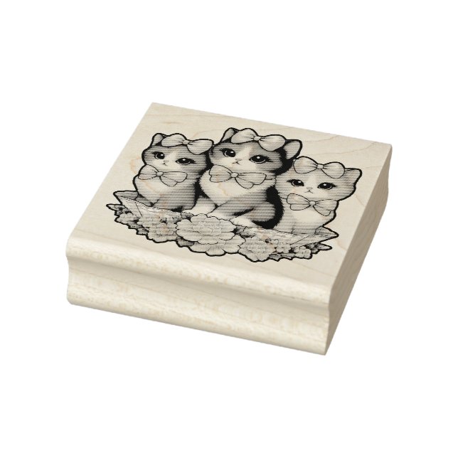 Vintage Kätzchen mit Bogen Gummistempel (Stempel)