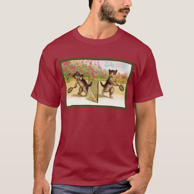 Vintage Kätzchen spielen Cat Tennis T-Shirt (Vorderseite)