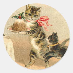 Vintage-Kätzchen-Weihnachtsaufkleber Runder Aufkleber