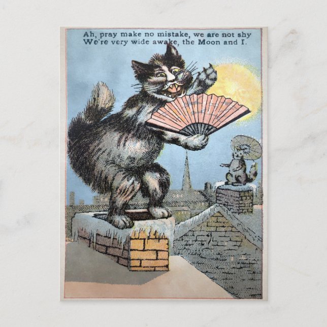 Vintage Katze auf der Dachpostkarte Postkarte (Vorderseite)