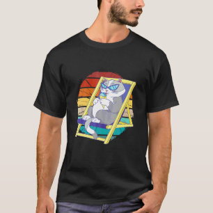 Vintage-Katze, die Eiscreme isst und eine Sonnenbr T-Shirt