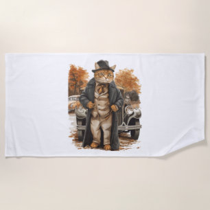 Vintage Katze Elegance Strandtuch