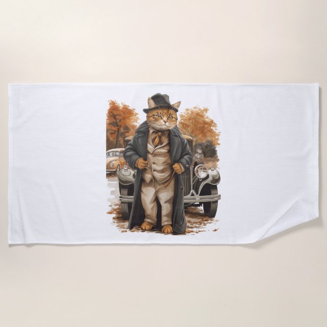 Vintage Katze Elegance Strandtuch (Vorderseite)