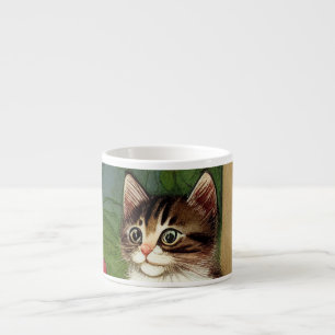 Vintage Katze-Illustration mit Frühlingsblumen Espressotasse