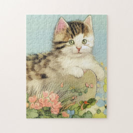 Vintage Katze-Illustration mit rosa Blume