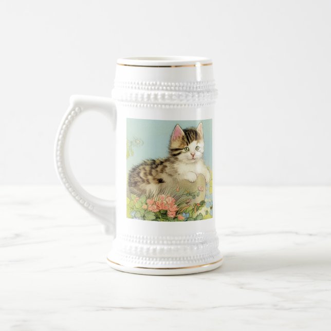 Vintage Katze-Illustration mit rosa Blume Bierglas (Links)