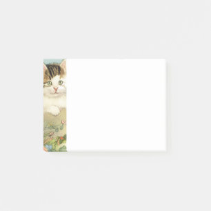 Vintage Katze-Illustration mit rosa Blume Post-it Klebezettel