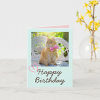 Vintage Katze im Band und glücklich zum Geburtstag