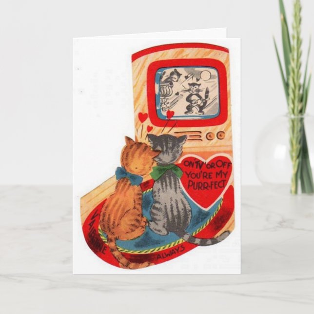 Vintage Katze / Kitten Liebe Valentinstag Karte (Vorderseite)