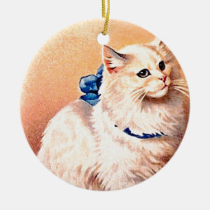 Vintage Katze mit Blue Bow Keramikornament