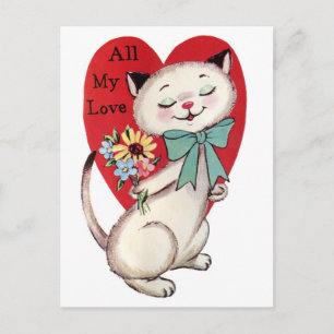 Vintage Katze mit Blume Valentine Postkarte