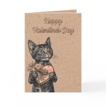Vintage-Katze mit Herzschachtel zum Valentinstag