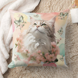 Vintage Katze mit Schmetterlingen Rosa Pastellfarb Kissen