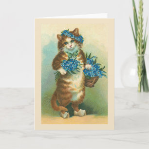 "Vintage Katze mit Vergessen-mir-Nots"-Karte Karte