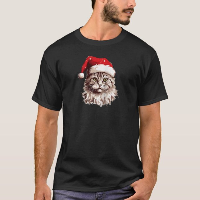 Vintage Katze mit Weihnachtsmannmütze Raglan Baseb T-Shirt (Vorderseite)