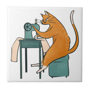 Vintage-Katze-Nähen Fliese