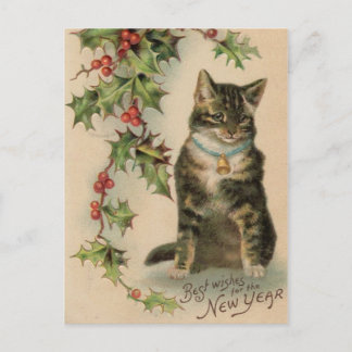 Vintage-Katze Neujahr Weihnachten Postkarte