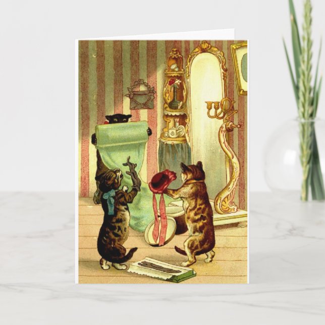 Vintage Katze und Kätzchen Aufkleberkarte Karte (Vorderseite)