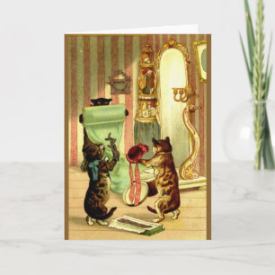 Vintage-Katze-und-Kätzchen-Verkleidungs-Grußkarte Karte