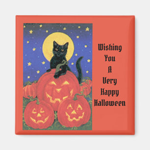 Vintage-Katze und Kürbisse Halloween Magnet