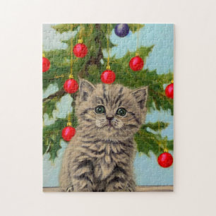 Vintage Katze und Weihnachtsbaum