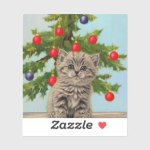 Vintage Katze und Weihnachtsbaum Aufkleber