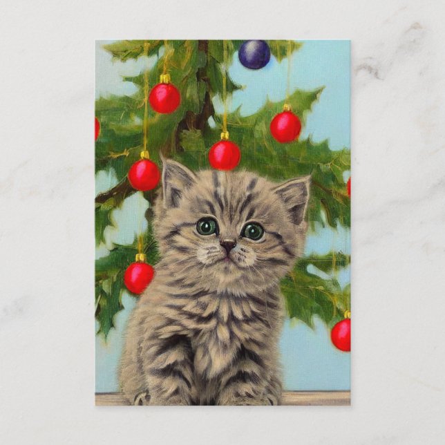 Vintage Katze und Weihnachtsbaum Begleitkarte (Vorderseite)