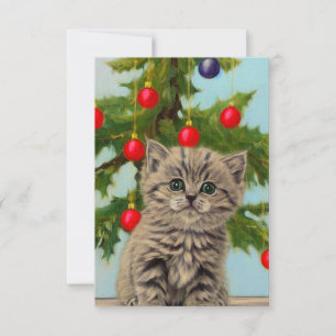 Vintage Katze und Weihnachtsbaum Dankeskarte