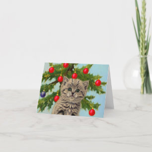 Vintage Katze und Weihnachtsbaum Dankeskarte