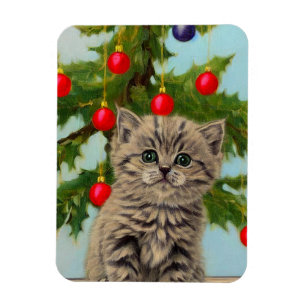 Vintage Katze und Weihnachtsbaum Magnet