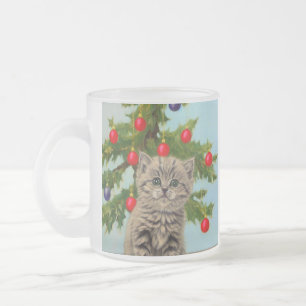 Vintage Katze und Weihnachtsbaum Mattglastasse