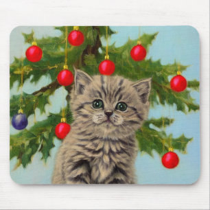 Vintage Katze und Weihnachtsbaum Mousepad