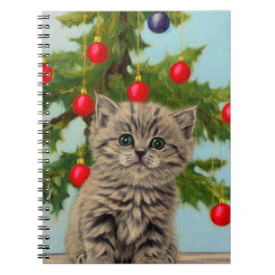 Vintage-Katze und Weihnachtsbaum Notizblock