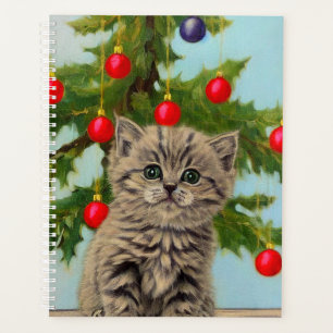 Vintage Katze und Weihnachtsbaum Planer