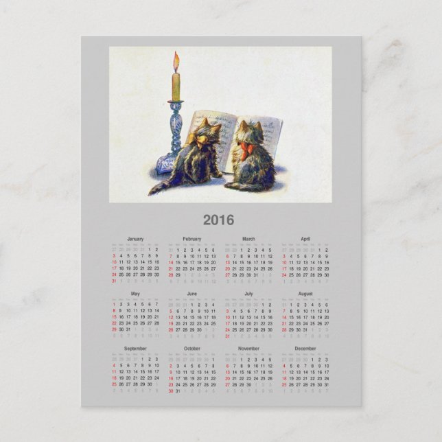 Vintage Katzen 2016 Kalender Postkarte (Vorderseite)