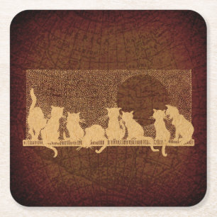 Vintage Katzen Art Rustic Brown Age Map Stil Rechteckiger Pappuntersetzer