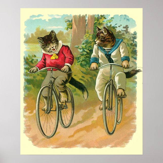 Vintage Katzen auf dem Fahrrad Poster (Vorne)