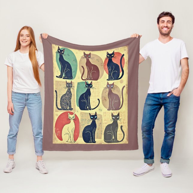 Vintage Katzen aus der Mitte des Jahrhunderts Fleecedecke (Beispiel)
